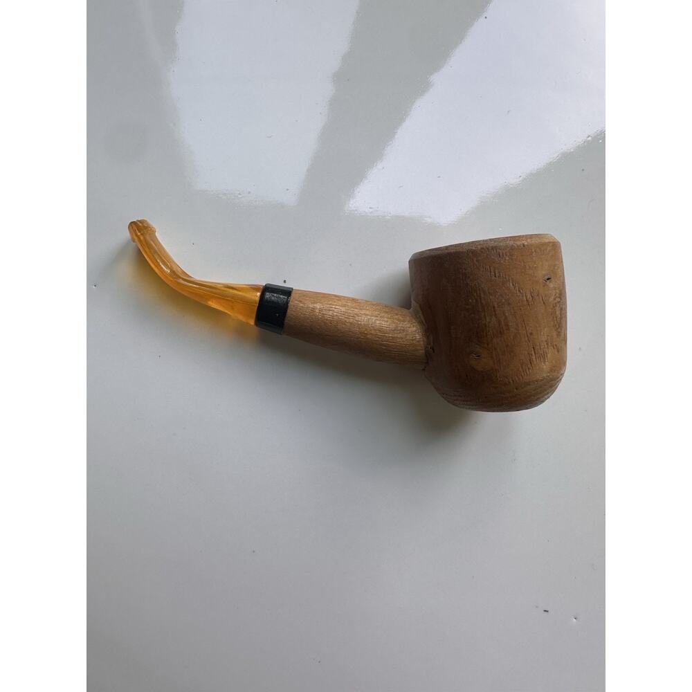 Vintage Mini Corn Cob Wood Tobacco Pipe With Bent Orange Stem Unused